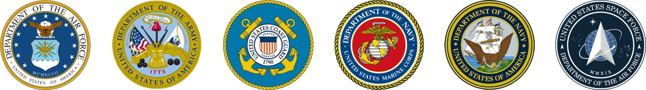 Six logos of various US military branches