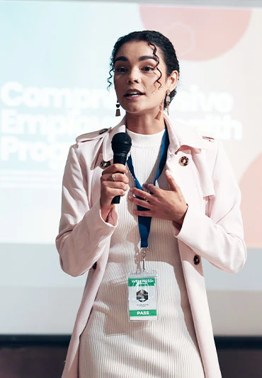 Professional woman speaking at an event